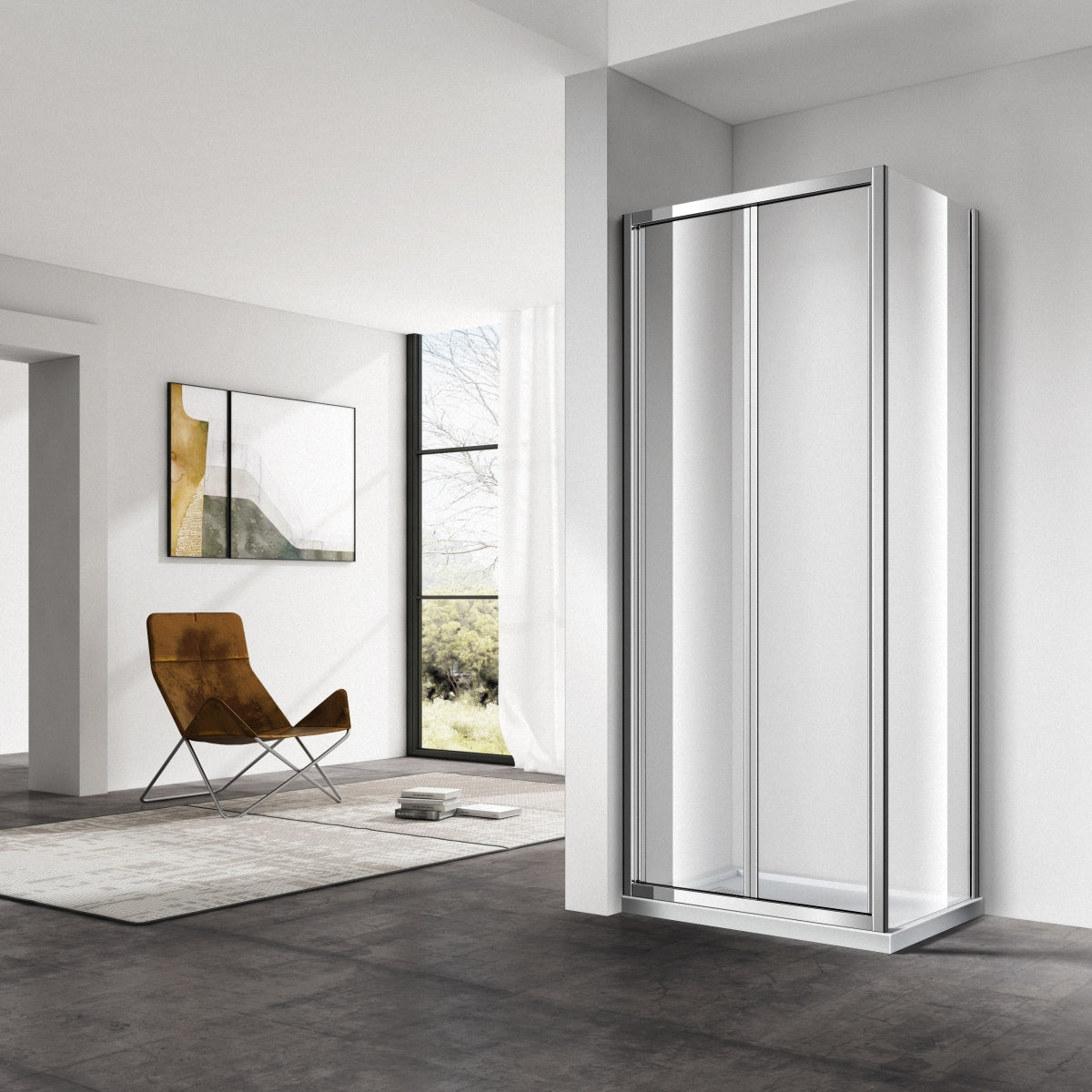 6mm Sliding Shower Door – Chrome/Black Frame, 15mm Adjustable, LA-3F