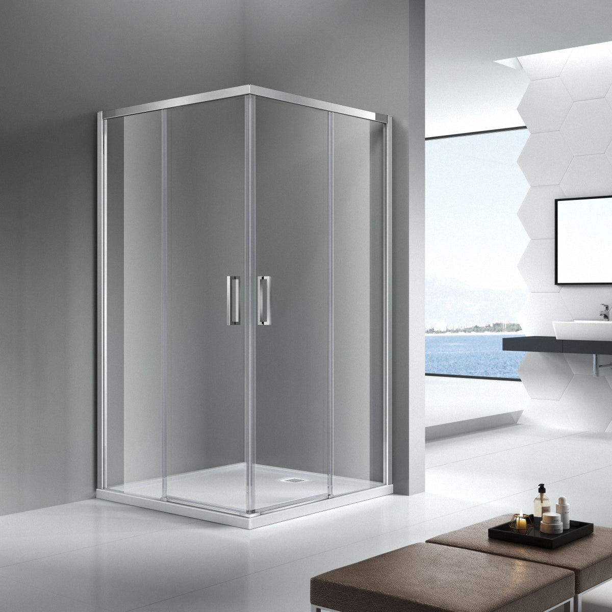 6mm Sliding Shower Door – Chrome/Black Frame, 25mm Adjustable, GA-4F