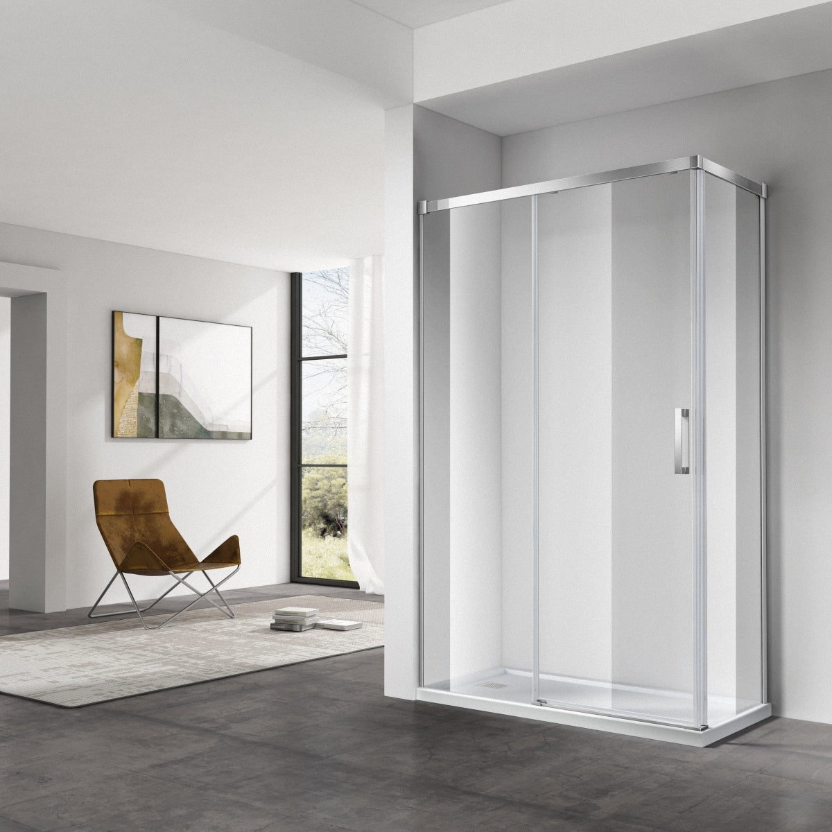 6mm Sliding Shower Door – Chrome/Black Frame, 10mm Adjustable, EC-3F