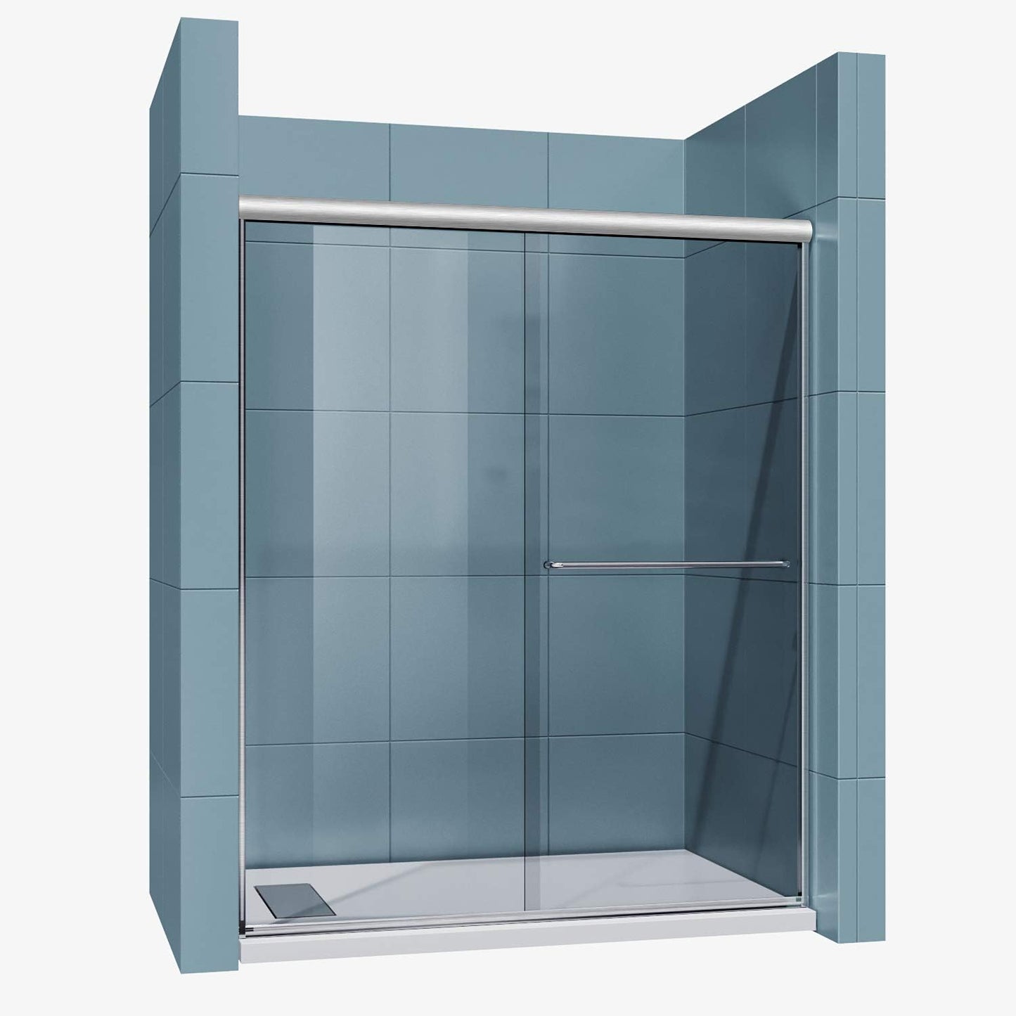 Semi-Frameless Double Sliding Shower Door - 1/4" Glass, Chrome, 48"W x72"H