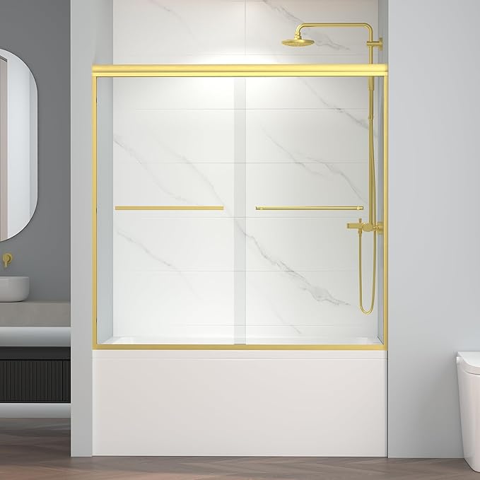 Semi-Frameless Bypass Sliding Tub Shower Door - 60"W x58"H, Easy-Clean Tempered Glass, Chrome