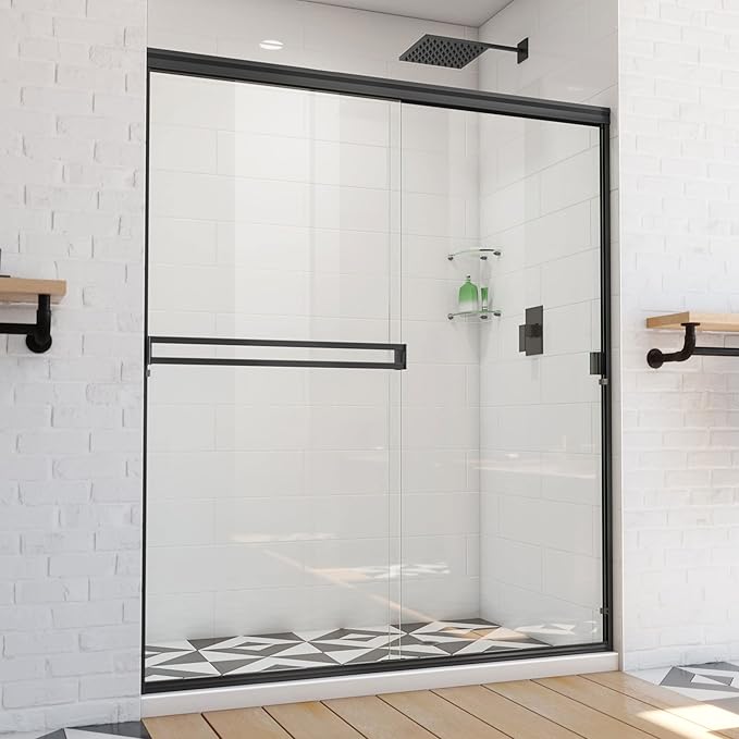 Semi-Frameless Sliding Shower Door - 56-60"W x70 3/8"H, Oil Rubbed Bronze, Clear Glass