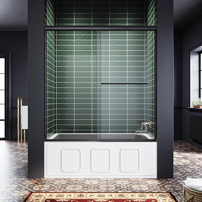 Semi-Frameless Bypass Sliding Tub Glass Door - 58.5-60"W x57 3/8"H, 1/4" Clear Tempered Glass, Brushed Nickel