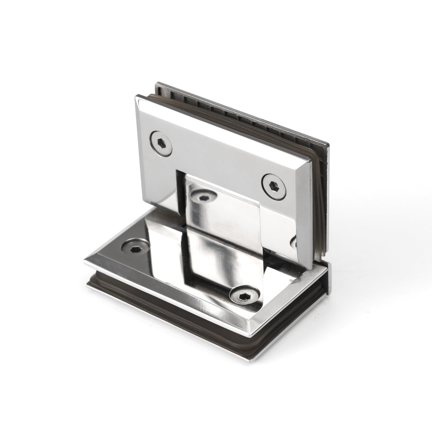 90° Frameless Glass Shower Door Hinge, Heavy Duty Rotating Adjustable Pivot, 304 Stainless Steel Bathroom Clamp Hardware