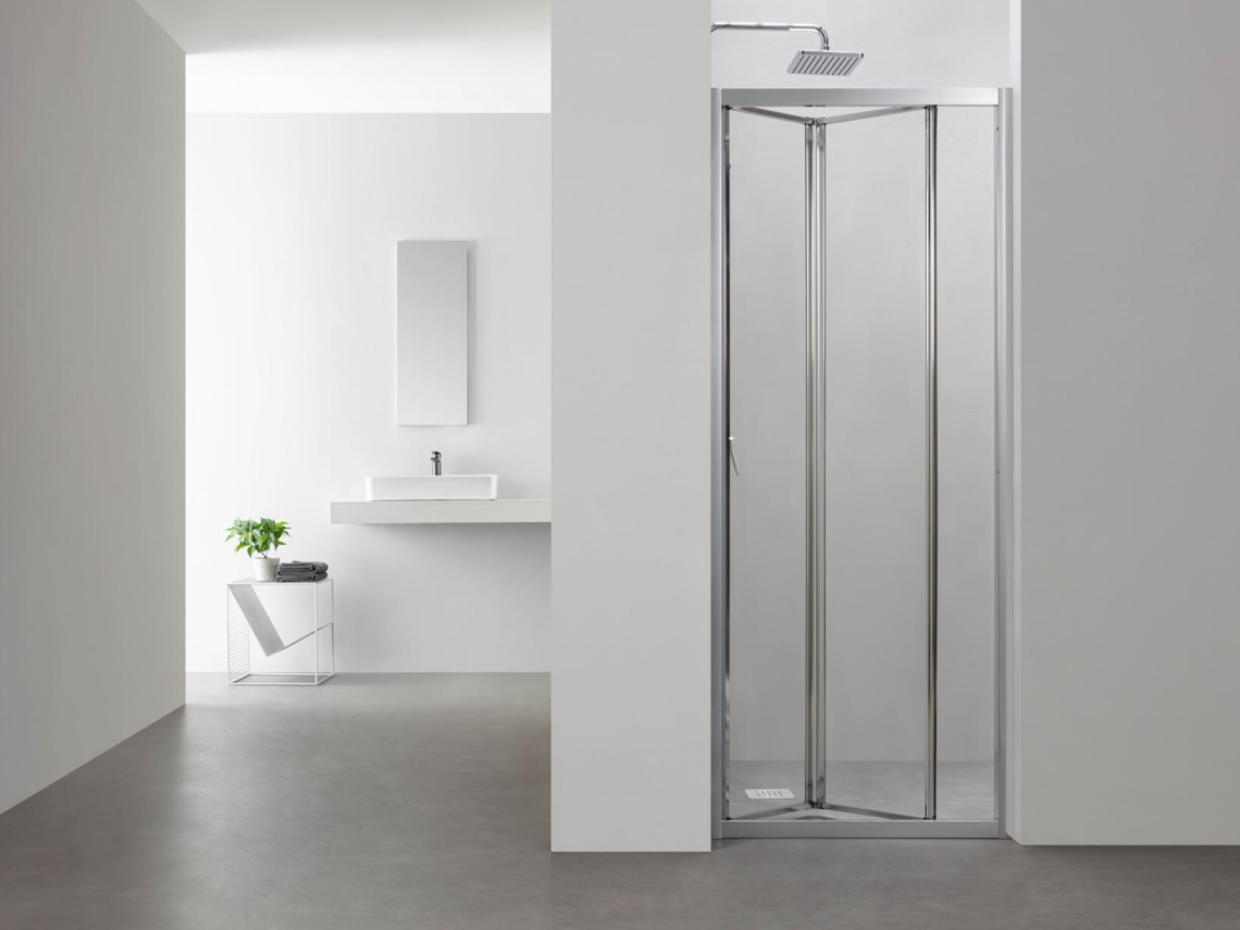 5mm Tempered Glass Folding Shower Door – Zinc Alloy Rollers, Aluminum Frame , 25mm Adjustable Extension Each Side LB-2P
