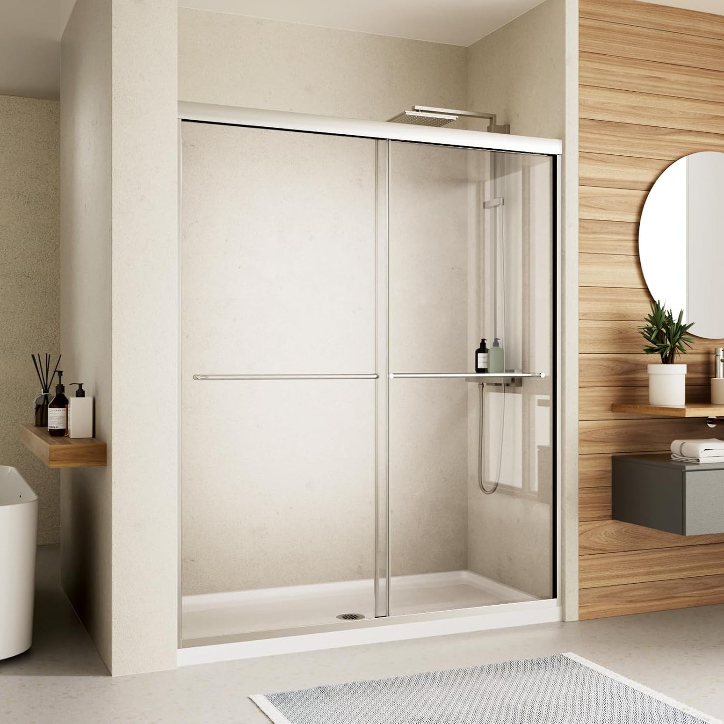 Semi-Frameless Sliding Shower Door 56-60"W x70"H - 1/4" SGCC Tempered Glass