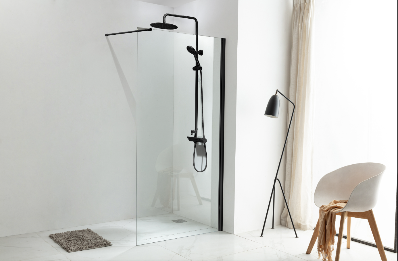 6/8mm Tempered Glass Walk-In Shower Door – Chrome/Black Aluminum or Stainless Steel Frame, 5mm Adjustable Extension Each Side, Reversible  WA-1