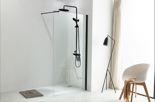 6/8mm Tempered Glass Walk-In Shower Door – Chrome/Black Aluminum or Stainless Steel Frame, 5mm Adjustable Extension Each Side, Reversible  WA-1