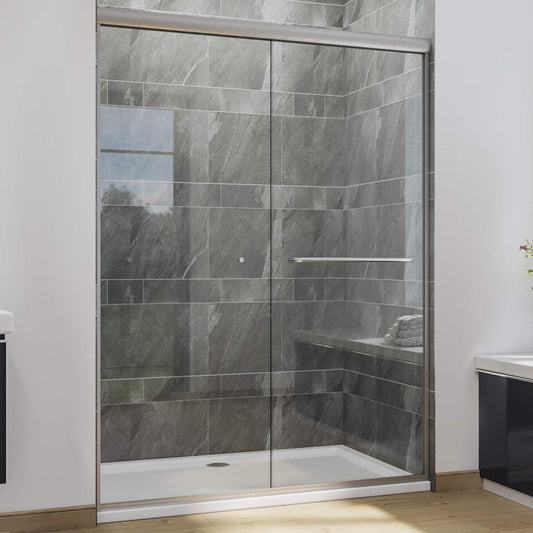 Semi-Frameless Double Sliding Shower Door - 1/4" Glass, Chrome, 48"W x72"H