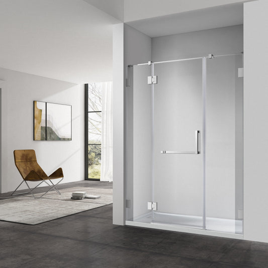 8mm (10mm Optional) Tempered Glass Hinge Shower Door – Stainless Steel Hinge & Handle, 5mm Adjustable Extension Each Side  JA-3P