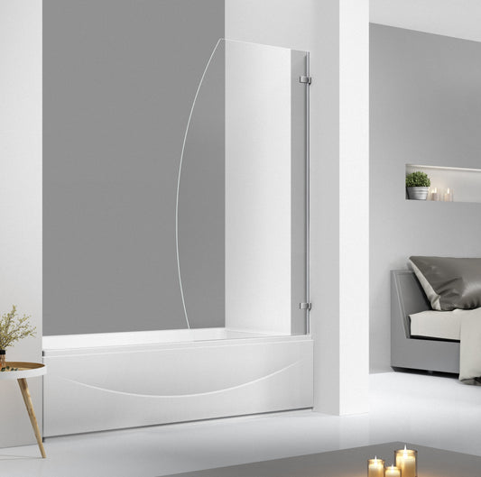 6mm Tempered Glass Bath Screen – Stainless Steel Wall Hinges PC-1C
