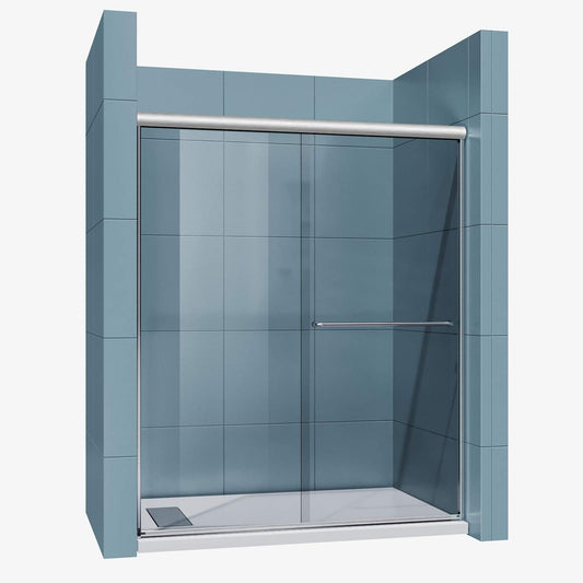 Semi-Frameless Double Sliding Shower Door - 1/4" Glass, Chrome, 48"W x72"H