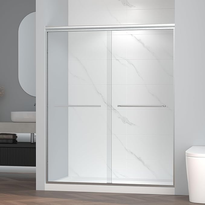 Semi-Frameless Bypass Sliding Shower Door - 56-60"W x72"H, Easy-Clean SGCC Glass, Polished Chrome