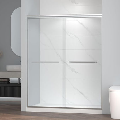 Semi-Frameless Bypass Sliding Shower Door - 56-60"W x72"H, Easy-Clean SGCC Glass, Polished Chrome