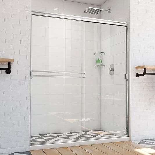 Semi-Frameless Sliding Shower Door - 56-60"W x70 3/8"H, Oil Rubbed Bronze, Clear Glass