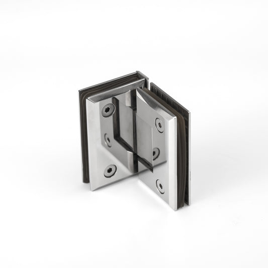 90° Frameless Glass Shower Door Hinge, Heavy Duty Rotating Adjustable Pivot, 304 Stainless Steel Bathroom Clamp Hardware