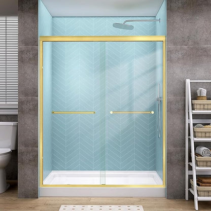 Semi-Frameless Double Sliding Shower Door - 57-60"W x72"H, 1/4" Tempered Glass, Brushed Nickel