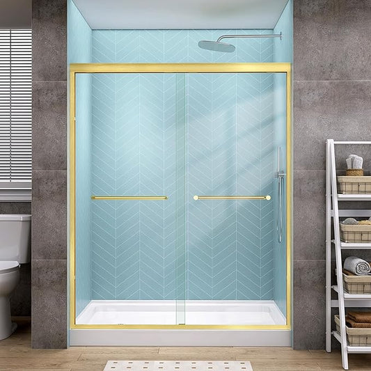 Semi-Frameless Double Sliding Shower Door - 57-60"W x72"H, 1/4" Tempered Glass, Brushed Nickel