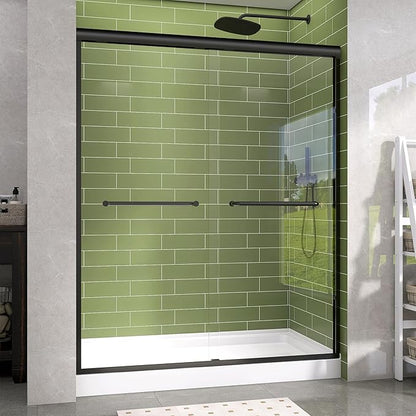 Semi-Frameless Double Sliding Shower Door - 57-60"W x72"H, 1/4" Tempered Glass, Brushed Nickel