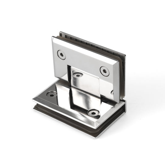 90° Frameless Glass Shower Door Hinge, Heavy Duty Rotating Adjustable Pivot, 304 Stainless Steel Bathroom Clamp Hardware